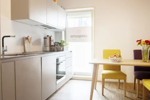 Shared kitchenette at the Sanapurna practice in Zurich
