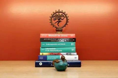 Stack of Ayurveda and integrative medicine books